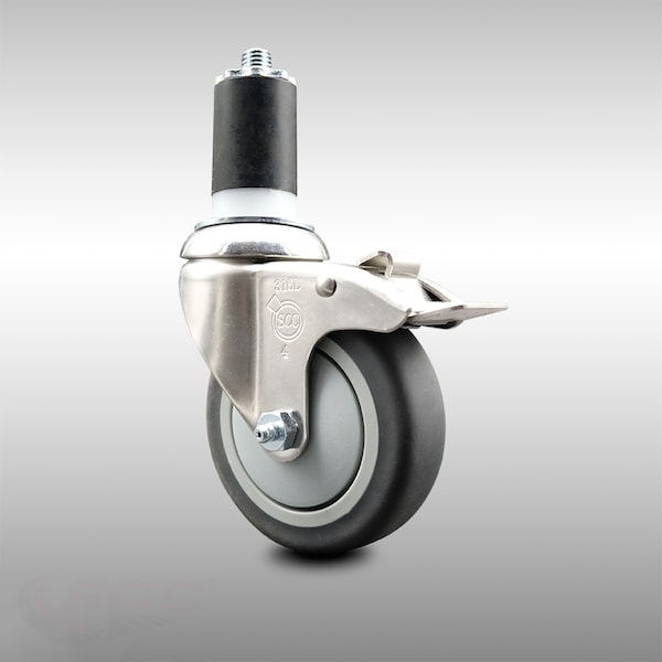 4 Inch 316SS Thermoplastic Rubber Swivel 1-5/8 Inch Stem Caster Lock Brake SCC